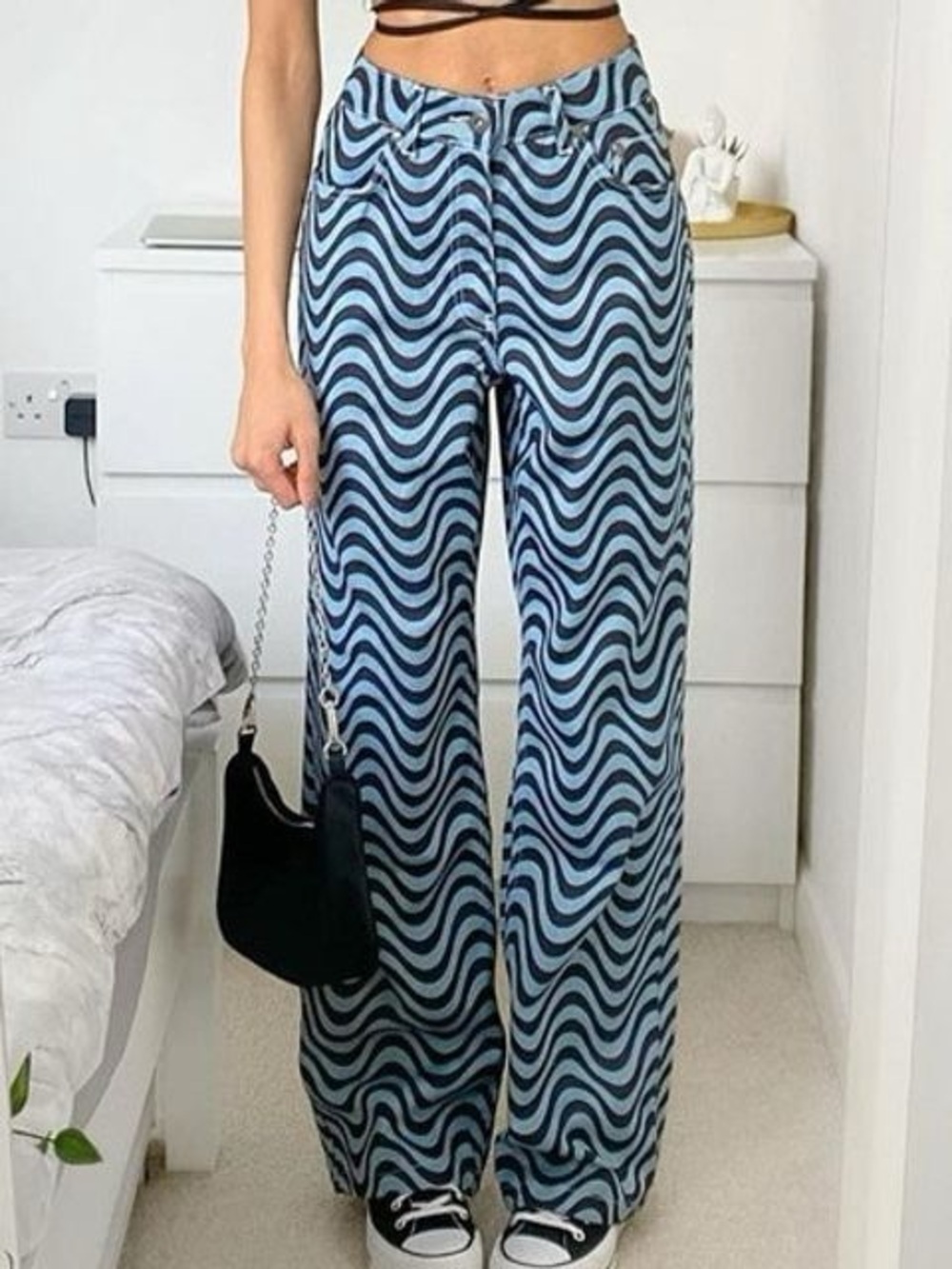 The ragged priest pants blue and navy blue wave pattern black size 26.